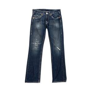 True Religion Jeans Womens 31 Denim Distressed Contrast Stitch Low Rise Straight